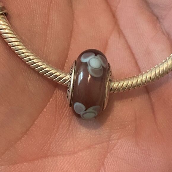 Authentic Pandora Purple Flowers For You Murano Glass Charm - Picture 1 of 2